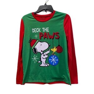 Peanuts Deck The Paws Christmas Shirt XS NEW Snoopy Snowflake